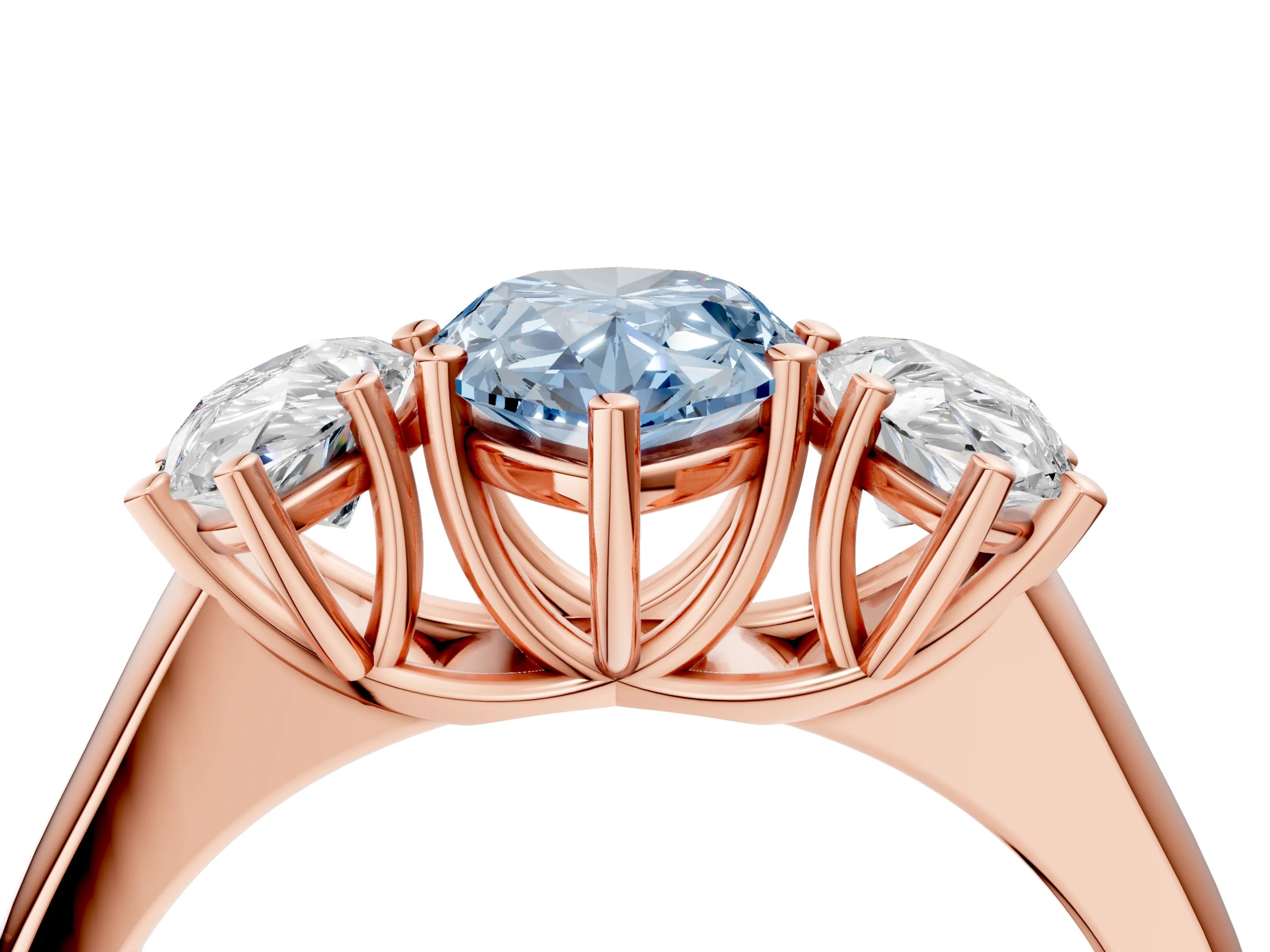 Rose gold Fancy Blue Pear Cut Three-Stone Diamond Ring with Prong Setting on a Classic Band_4