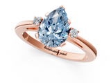 Rose gold Fancy Blue Pear  Cut Three-Stone Solitaire Ring with Round Accent Diamonds and Four-Prong Setting_21