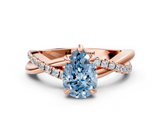 Rose gold Fancy Blue Pear  Cut Twist Band Solitaire Diamond Ring with Pavé Setting_3