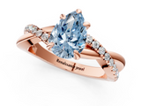 Rose gold Fancy Blue Pear  Cut Twist Band Solitaire Diamond Ring with Pavé Setting_4