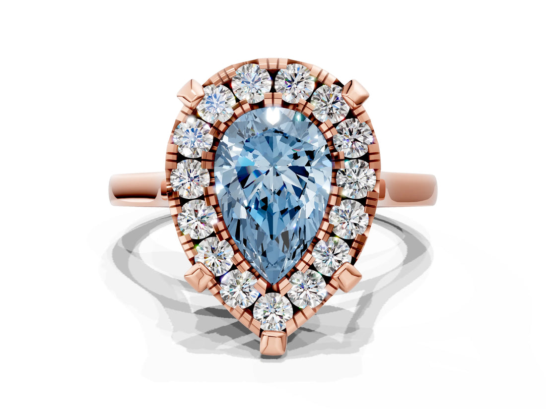 Rose gold Fancy Blue Pear  Diamond Cluster Halo Solitaire with Four-Prong Setting_95