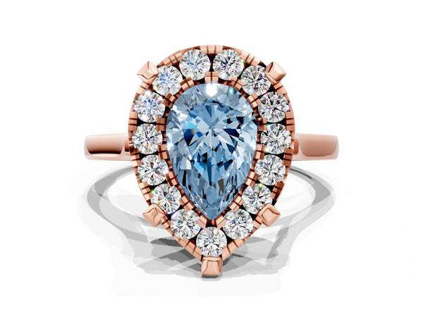 Rose gold Fancy Blue Pear  Diamond Cluster Halo Solitaire with Four-Prong Setting