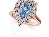 Rose gold Fancy Blue Pear  Diamond Cluster Halo Solitaire with Four-Prong Setting_96