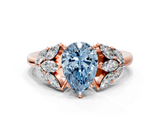 Rose gold Fancy Blue Pear  Diamond Cluster Leaf Design Ring with Prong Setting_53
