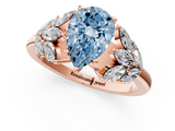 Rose gold Fancy Blue Pear  Diamond Cluster Leaf Design Ring with Prong Setting_54