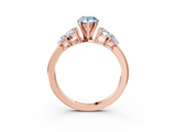 Rose gold Fancy Blue Pear  Diamond Cluster Leaf Design Ring with Prong Setting_56