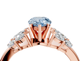 Rose gold Fancy Blue Pear  Diamond Cluster Leaf Design Ring with Prong Setting_57