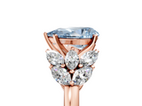 Rose gold Fancy Blue Pear  Diamond Cluster Leaf Design Ring with Prong Setting_58