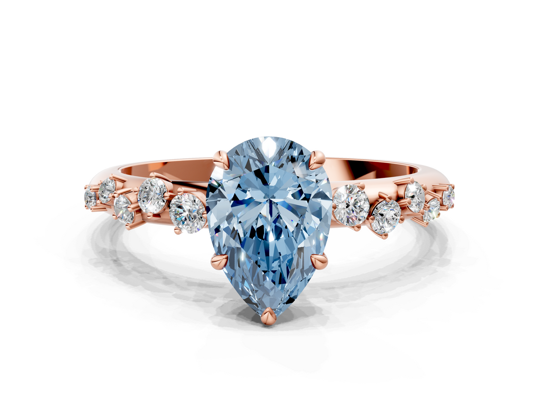 Rose gold Fancy Blue Pear  Diamond Cluster Prong-Set Solitaire Ring_60