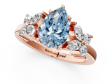 Rose gold Fancy Blue Pear  Diamond Floral Cluster Ring with Solitaire Band and Prong Setting_56