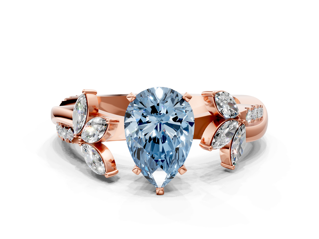 Rose gold Fancy Blue Pear  Diamond Floral Vine Solitaire Engagement Ring_3