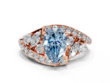 Rose gold Fancy Blue Pear  Diamond Halo Ring with Marquise and Pavé Band in Prong Setting_68