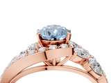 Rose gold Fancy Blue Pear  Diamond Halo Ring with Marquise and Pavé Band in Prong Setting_72