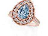 Rose gold Fancy Blue Pear  Diamond Halo Ring with Milgrain Frame and Pavé Band 1