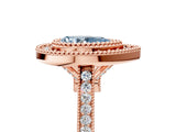 Rose gold Fancy Blue Pear  Diamond Halo Ring with Milgrain Frame and Pavé Band 5