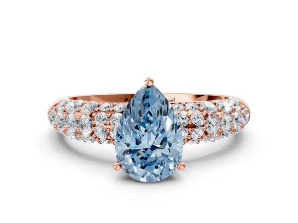 Rose gold Fancy Blue Pear  Diamond Pavé Band Solitaire Ring with Four-Prong Setting