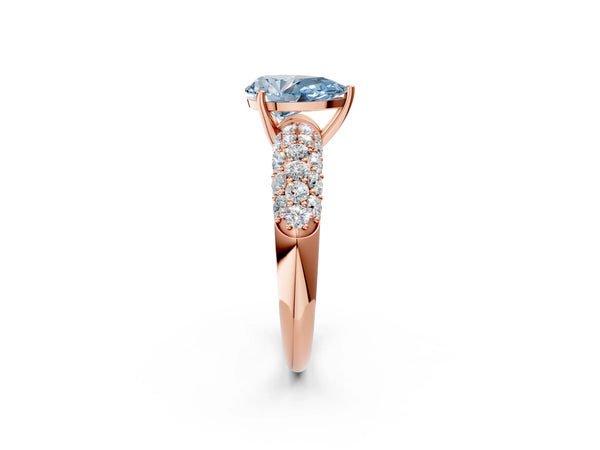 Rose gold Fancy Blue Pear  Diamond Pavé Band Solitaire Ring with Four-Prong Setting