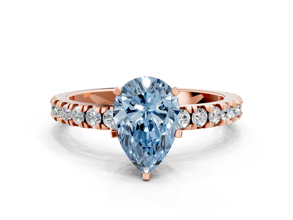 Rose gold Fancy Blue Pear  Diamond Pavé Band Solitaire with Four-Prong Setting
