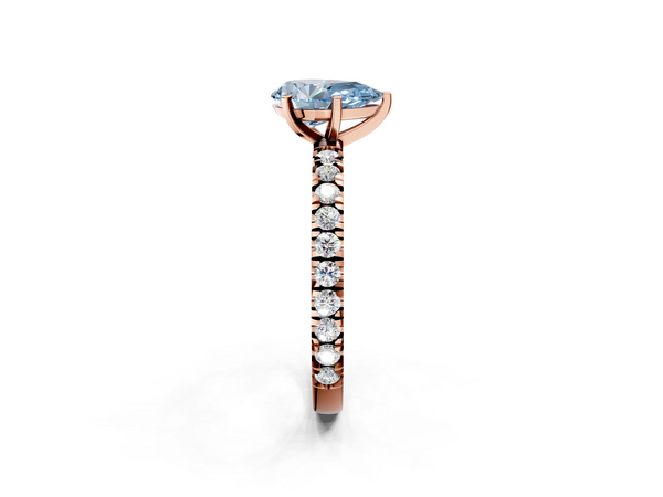 Rose gold Fancy Blue Pear  Diamond Pavé Band Solitaire with Four-Prong Setting