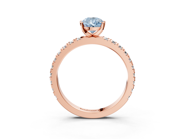 Rose gold Fancy Blue Pear  Diamond Pavé Band Solitaire with Four-Prong Setting