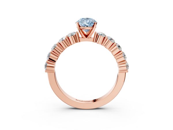 Rose gold Fancy Blue Pear  Diamond Solitaire Ring with Shared Prong Round Side Stones