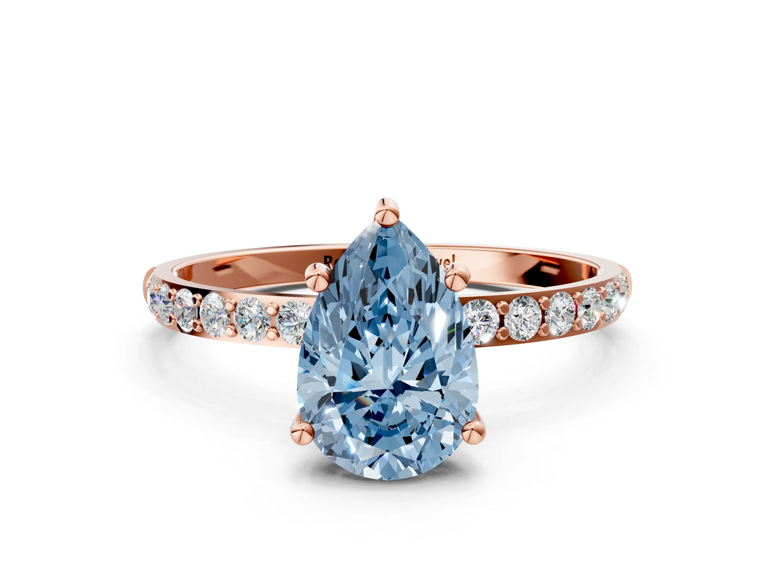 Rose gold Fancy Blue Pear  Diamond Pavé Band with Six-Prong Setting_49