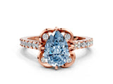 Rose gold Fancy Blue Pear  Diamond Pave Band with Floral Prong Setting_27
