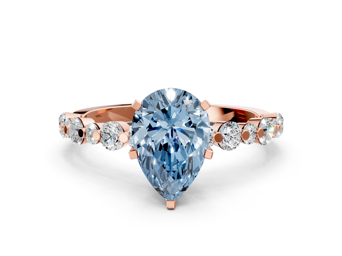 Rose gold Fancy Blue Pear  Diamond Prong Set Engagement Ring with Pave Band_204