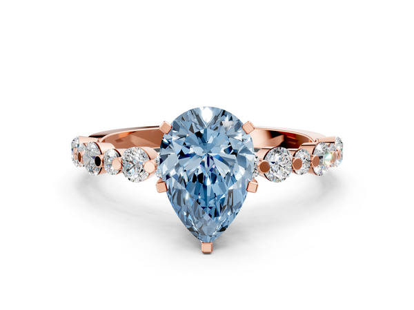 Rose gold Fancy Blue Pear Cut Diamond Prong Set Engagement Ring with Pavé Band