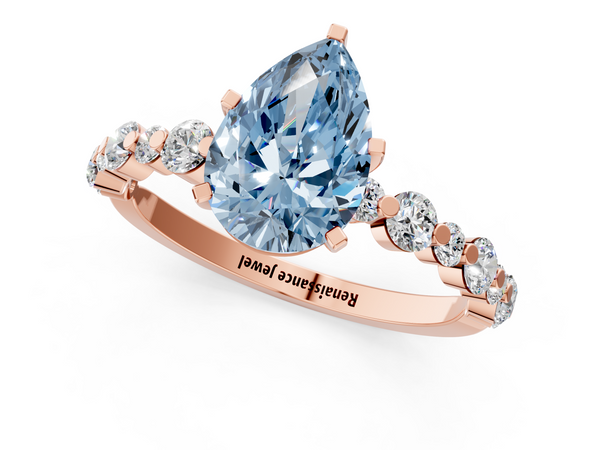 Rose gold Fancy Blue Pear Cut Diamond Prong Set Engagement Ring with Pavé Band