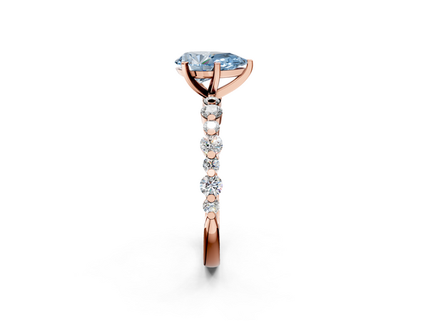 Rose gold Fancy Blue Pear Cut Diamond Prong Set Engagement Ring with Pavé Band