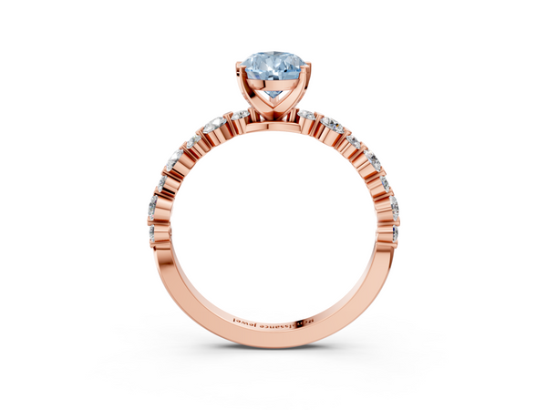 Rose gold Fancy Blue Pear Cut Diamond Prong Set Engagement Ring with Pavé Band