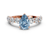Rose gold Fancy Blue Pear  Diamond Prong Setting with Side Stones on a Pave Band_136