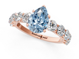Rose gold Fancy Blue Pear  Diamond Prong Setting with Side Stones on a Pave Band_137