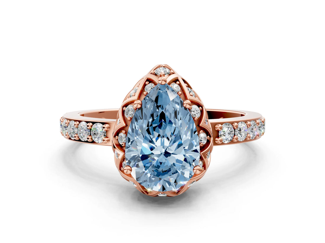 Rose gold Fancy Blue Pear  Diamond Solitaire Ring with Shared Prong Pavé Band_53