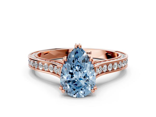 Rose gold Fancy Blue Pear  Diamond Solitaire with Pave Band and Six-Prong Setting