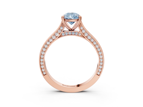Rose gold Fancy Blue Pear  Diamond Solitaire with Pave Band and Six-Prong Setting