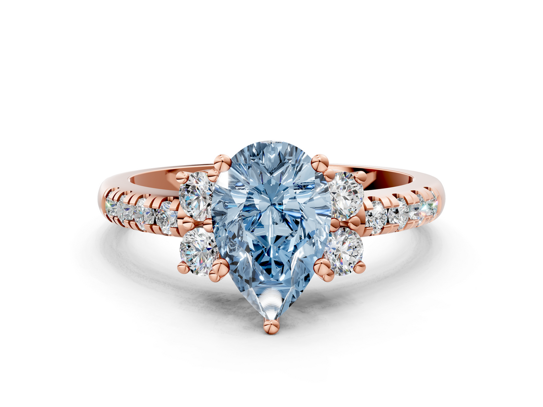 Rose gold Fancy Blue Pear  Diamond Three-Stone Pave Band with Four-Prong Setting_20