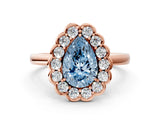 Rose gold Fancy Blue Pear  Halo Cluster Diamond Engagement Ring with Solitaire Band and Prong Setting_49