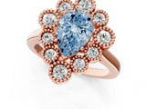 Rose gold Fancy Blue Pear  Halo Diamond Cluster Engagement Ring with Milgrain Bezel Setting and Solitaire Band_58