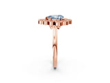 Rose gold Fancy Blue Pear  Halo Diamond Cluster Engagement Ring with Milgrain Bezel Setting and Solitaire Band_59