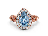 Rose gold Fancy Blue Pear  Halo Diamond Engagement Ring with Filigree Band and Four-Prong Setting_81