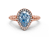 Rose gold Fancy Blue Pear  Halo Diamond Engagement Ring with Intricate Filigree Band and Four-Prong Setting_54
