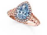 Rose gold Fancy Blue Pear  Halo Diamond Engagement Ring with Intricate Filigree Band and Four-Prong Setting_55