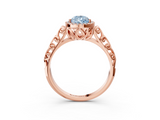Rose gold Fancy Blue Pear  Halo Diamond Engagement Ring with Intricate Filigree Band and Four-Prong Setting_57