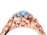 Rose gold Fancy Blue Pear  Halo Diamond Engagement Ring with Intricate Filigree Band and Four-Prong Setting_58
