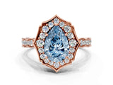 Rose gold Fancy Blue Pear  Halo Diamond Engagement Ring with Milgrain Band and Four-Prong Setting_37