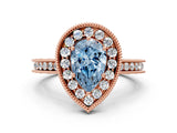 Rose gold Fancy Blue Pear  Halo Diamond Engagement Ring with Milgrain Pave Band and Four-Prong Setting_87