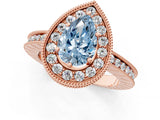 Rose gold Fancy Blue Pear  Halo Diamond Engagement Ring with Milgrain Pave Band and Four-Prong Setting_88