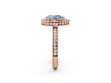 Rose gold Fancy Blue Pear  Halo Diamond Engagement Ring with Milgrain Pave Band and Four-Prong Setting_89